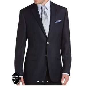 NWOT JOSEPH ABBOUD Reda Blazer 38R Wool Hopsack Textured Navy 2 Silver Buttons
